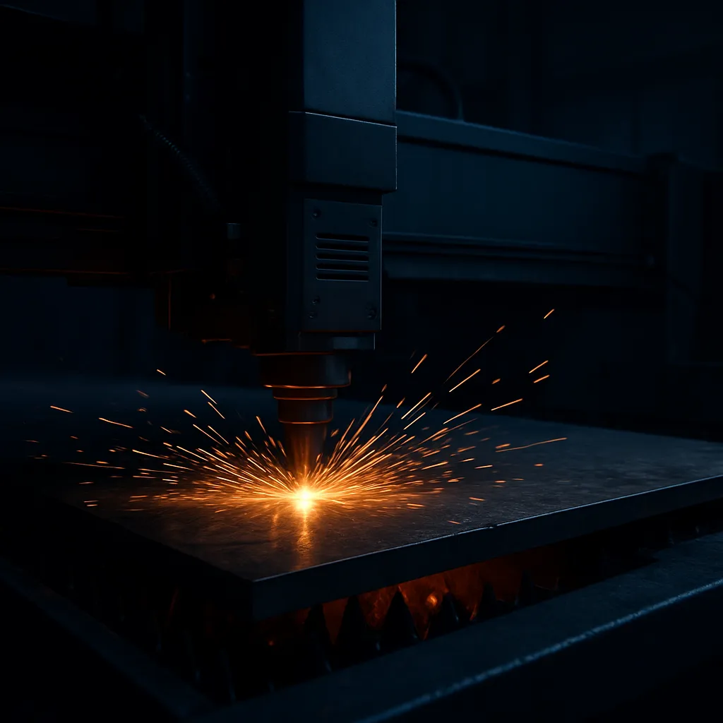 Máquina de corte a laser cortando chapa de aço